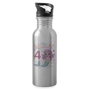 Meerjungfrau 4. Geburtstag 4 Jahre - Trinkflasche mit integriertem Trinkhalm - Lightsilver - Rechts