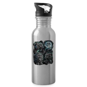 Moonshine: Three snow leopards in the storm - Water bottle with straw - silver - Right