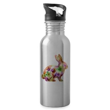 Hase Aquarell Ostern Bunt - Trinkflasche mit integriertem Trinkhalm - Lightsilver - Rechts