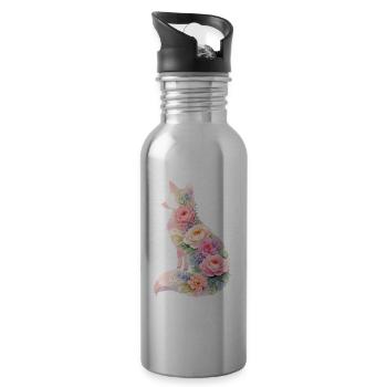 Fuchs Pastell Blumen Silhouette - Trinkflasche mit integriertem Trinkhalm - Lightsilver - Rechts