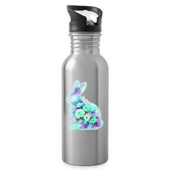Hase Aquarell Blumen Ostern - Trinkflasche mit integriertem Trinkhalm - Lightsilver - Rechts