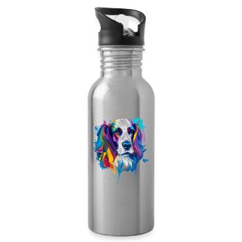 Cocker Spaniel Dog Colorful Pop Art Portrait - Water bottle with straw - silver - Right