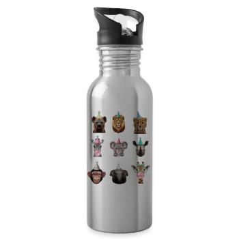 Animals Zoo Party Jungle Safari Zoo Birthday - Water bottle with straw - silver - Right
