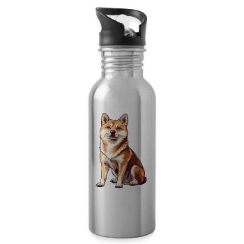 Shiba Inu Zeichnung - Trinkflasche mit integriertem Trinkhalm - Lightsilver - Rechts
