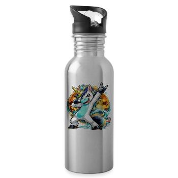Summer Unicorn in Dabbing Sunset Beach Style - Water bottle with straw - silver - Right