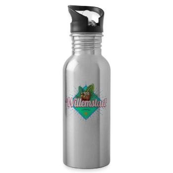 Willemstad Curacao Retro Holiday Caribbean Souvenir - Water bottle with straw - silver - Right