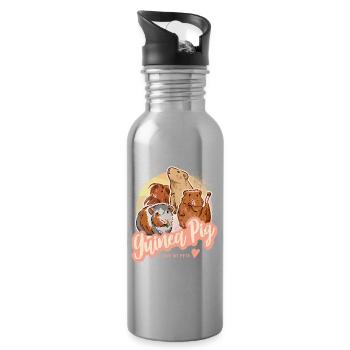 Portrait vintage de cochon d’Inde pour les amoureux des animaux - Gourde avec paille intégrée - argent clair - Droite