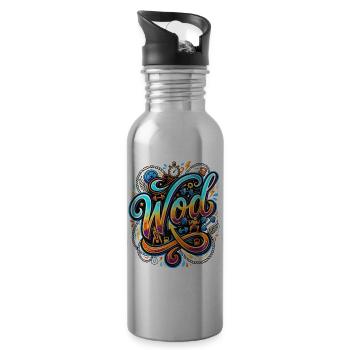 WOD Fitness Bodybuilding Workout Cross-Sport Gym - Trinkflasche mit integriertem Trinkhalm - Lightsilver - Rechts