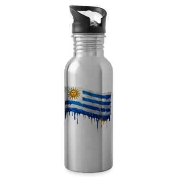 Uruguay Tropfenkunst Flagge - Trinkflasche mit integriertem Trinkhalm - Lightsilver - Rechts