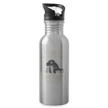 Emo Dinosaur Funny Gym Sad Workout Lifting - Water bottle with straw - silver - Right