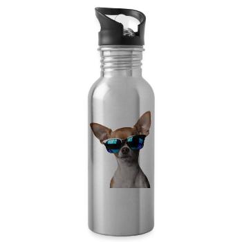Cooler Chihuahua Sonnenbrille witziger Hund - Trinkflasche mit integriertem Trinkhalm - Lightsilver - Rechts