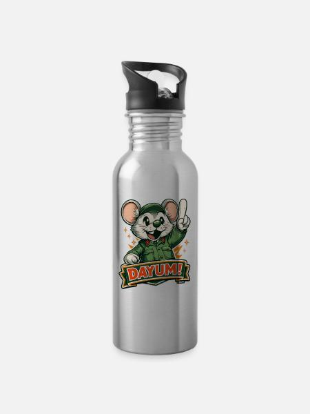 Dayum-Maus in grüner Uniform - Trinkflasche mit integriertem Trinkhalm - Lightsilver