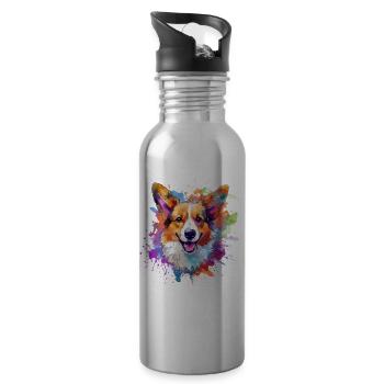 Art coloré de chien corgi gallois Pembroke - Gourde avec paille intégrée - argent clair - Droite
