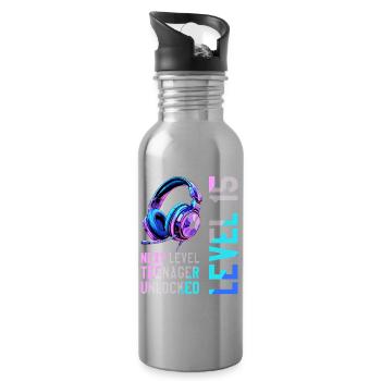 15. Geburtstag Junge Mädchen Teenager Level 15 - Trinkflasche mit integriertem Trinkhalm - Lightsilver - Rechts