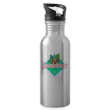 Guadeloupe Caribbean Vacation Vintage Island Souvenir - Water bottle with straw - silver - Right
