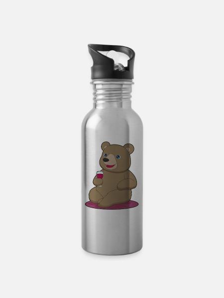 Bär Rotwein - Trinkflasche mit integriertem Trinkhalm - Lightsilver
