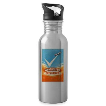 What goes up is logged | Plane Spotter - Water bottle with straw - silver - Right