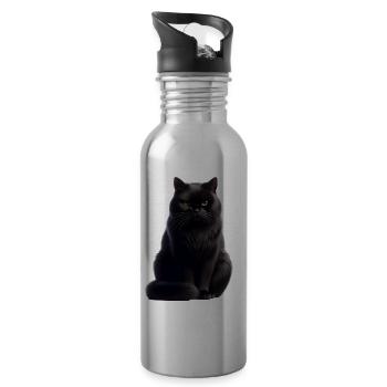 Black cat - Water bottle with straw - silver - Right