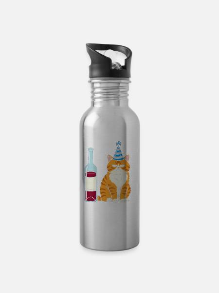 Kater partyhut - Trinkflasche mit integriertem Trinkhalm - Lightsilver