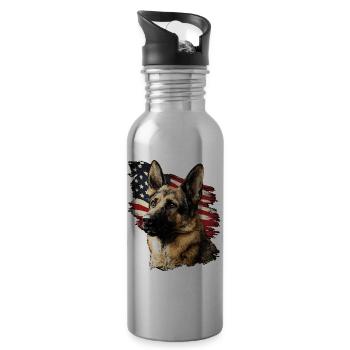 German Shepherd USA - Water bottle with straw - silver - Right