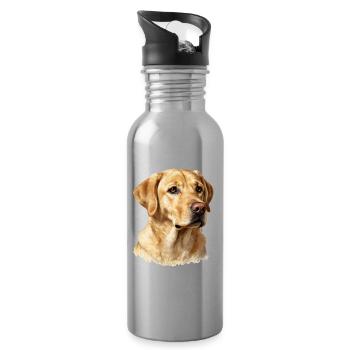 portrait golden retriever - Water bottle with straw - silver - Right