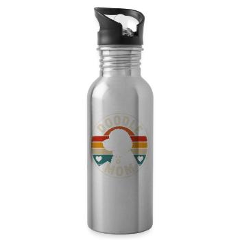 Doodle Mom Retro Hundebadge - Trinkflasche mit integriertem Trinkhalm - Lightsilver - Rechts