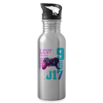 9. Geburtstag Junge Mädchen 2017 Gaming Level 9 - Trinkflasche mit integriertem Trinkhalm - Lightsilver - Rechts