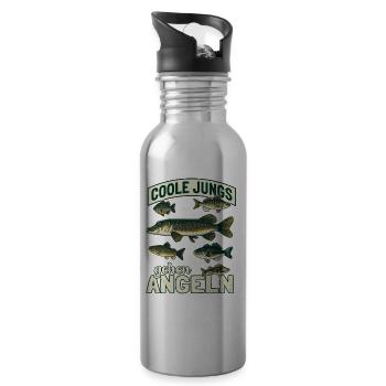 Coole Jungs gehen Angeln Vintage Fische - Trinkflasche mit integriertem Trinkhalm - Lightsilver - Rechts