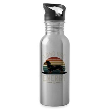Long Dog Energy Dachshund Funny Dachshund Dog - Water bottle with straw - silver - Right