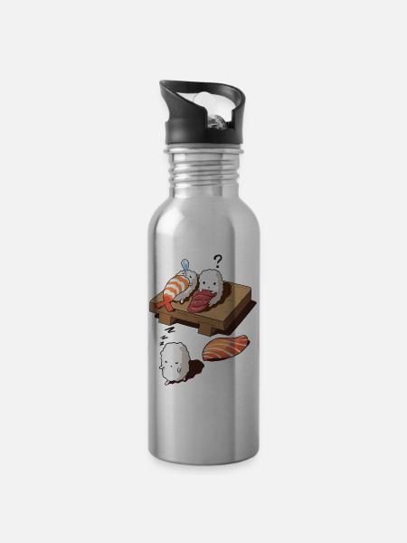 Von Sushi träumen - Trinkflasche mit integriertem Trinkhalm - Lightsilver