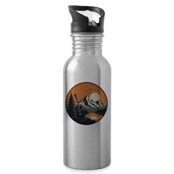Guitar at the mountain lake in the sunset - Water bottle with straw - silver - Right