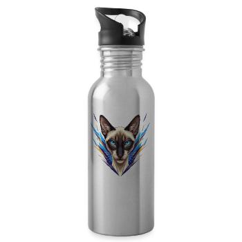 Siamese Cat Neon Style - Water bottle with straw - silver - Right