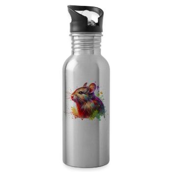 Degu Motif - Water bottle with straw - silver - Right