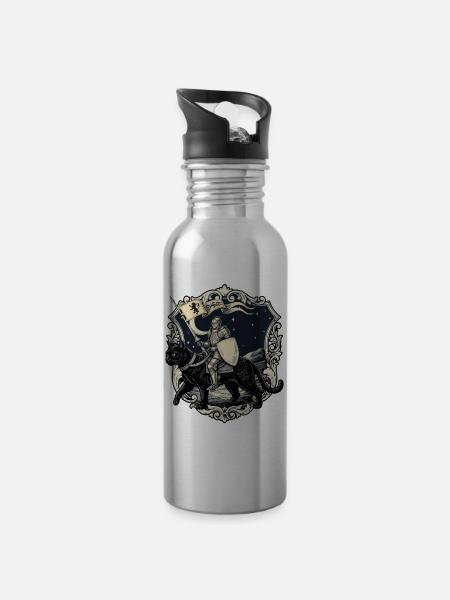 Ren Faire Mittelalterliche Ritterkatzen-Renaissance - Trinkflasche mit integriertem Trinkhalm - Lightsilver