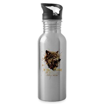 Wolfskopf Wolf Alpha Leader Motivations Spruch - Trinkflasche mit integriertem Trinkhalm - Lightsilver - Rechts