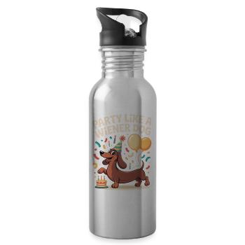 Party Dackel - Trinkflasche mit integriertem Trinkhalm - Lightsilver - Rechts