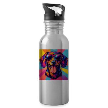 Lustiger Pop Art Dackel Less Meanies More Weenies - Trinkflasche mit integriertem Trinkhalm - Lightsilver - Rechts