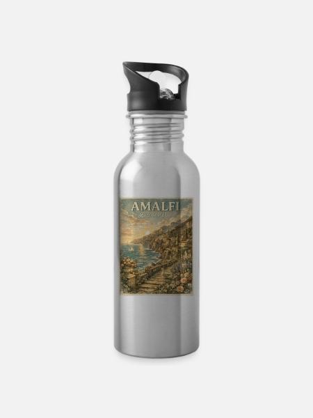 Amalfi Coast Golden Hour Vintage Travel - Water bottle with straw - silver