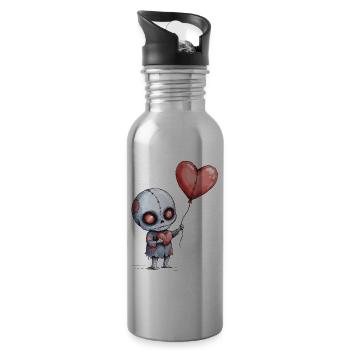 Zombie with Heart Balloon for Gothic and Love Fans - Water bottle with straw - silver - Right
