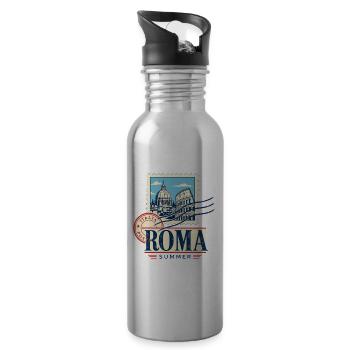 Rome Gifts, Roma Summer Postmark Vacation Souvenir - Water bottle with straw - silver - Right