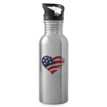 USA Herz - Land of the Free because of the Brave - Water bottle with straw - silver - Right