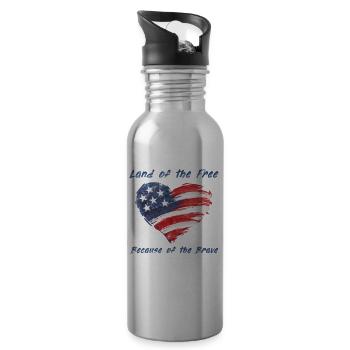 USA Herz - Land of the Free because of the Brave - Water bottle with straw - silver - Right