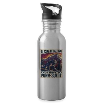 Alaska Is Calling Cat Holiday Pun - Water bottle with straw - silver - Right