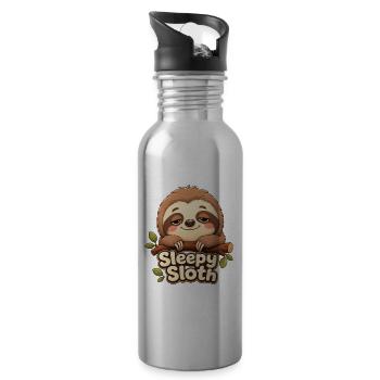 Don't Hurry Be Happy Cute Lazy Funny Sloth - Water bottle with straw - silver - Right
