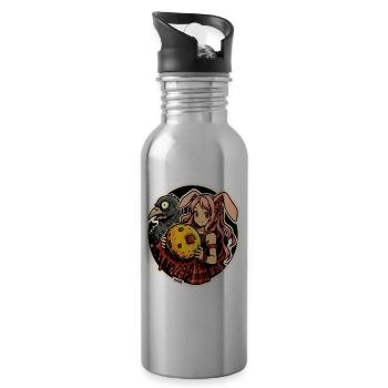Lunar Bunny with Moon Cheese & Raven - Water bottle with straw - silver - Right