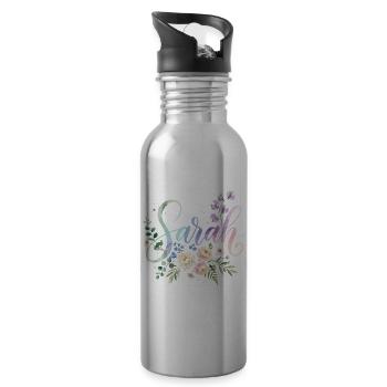 Sarah Watercolor Flower Initial - Water bottle with straw - silver - Right
