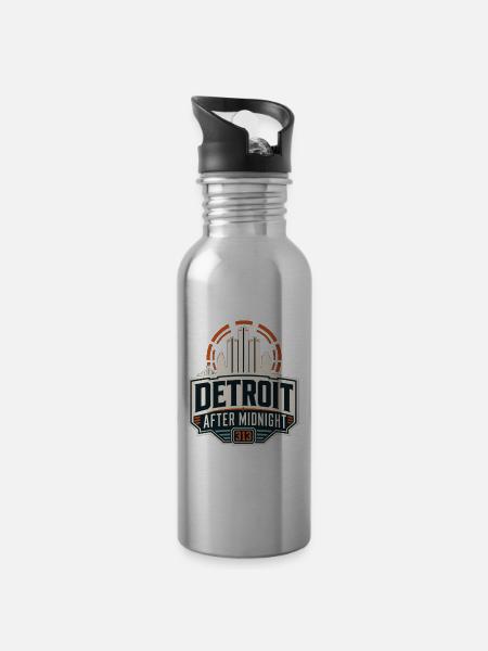Detroit After Midnight Badge - Water bottle with straw - silver