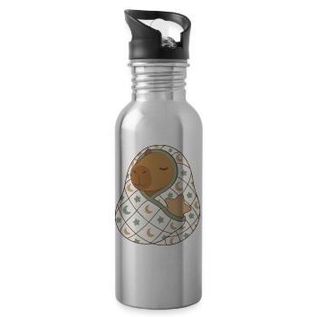 Dreamy Capybara Under Moon Quilt                   - Water bottle with straw - silver - Right