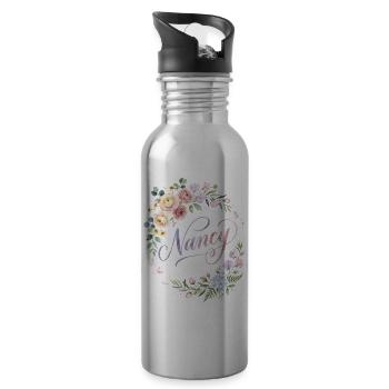 Nancy Blütenkranz Namensdesign - Trinkflasche mit integriertem Trinkhalm - Lightsilver - Rechts