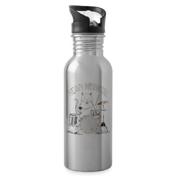 Heavy Meowtal Cat Drummer - Water bottle with straw - silver - Right
